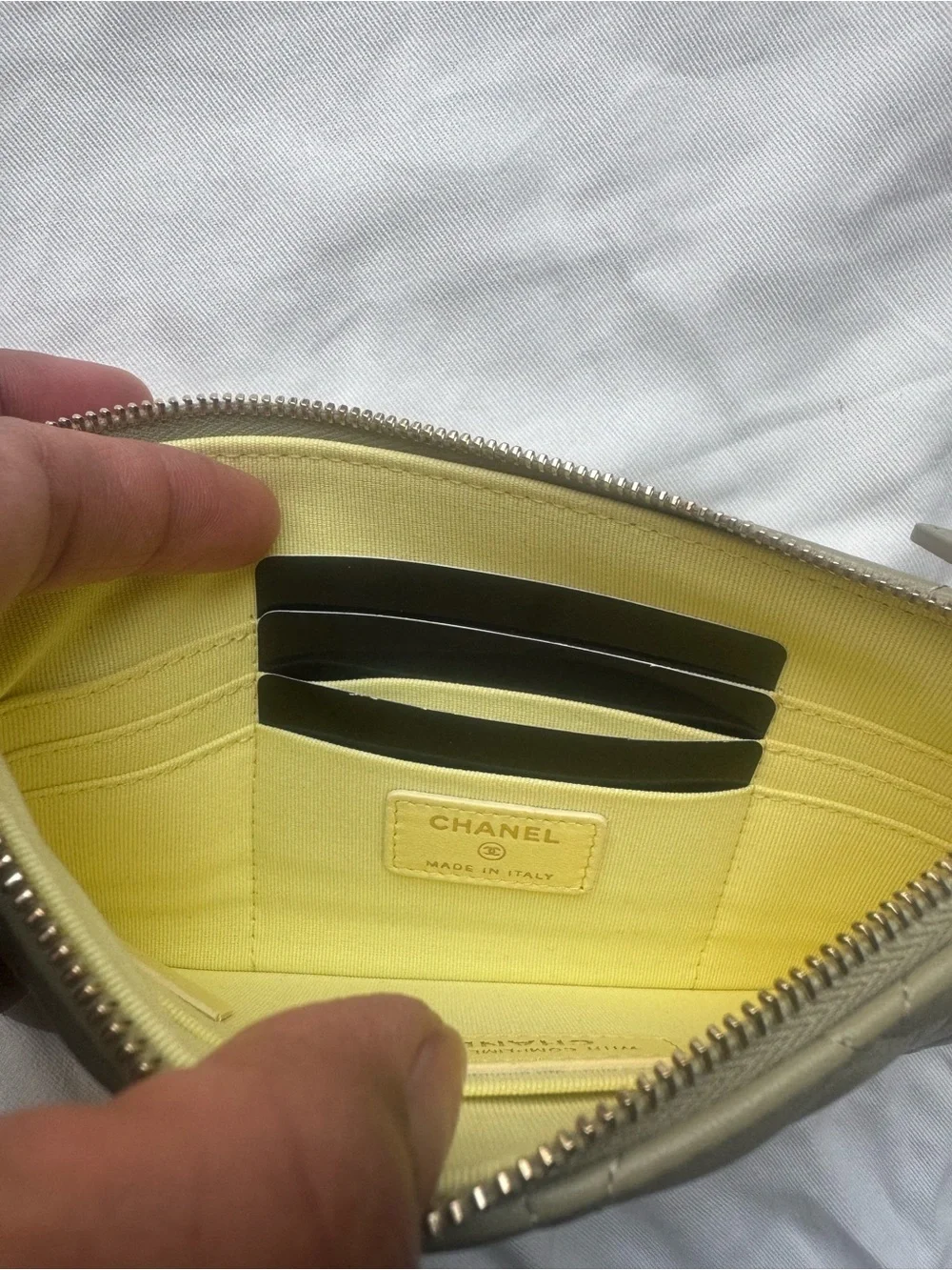 CHANEL Quilted Olive Green Leather Zip Wristlet Pouch